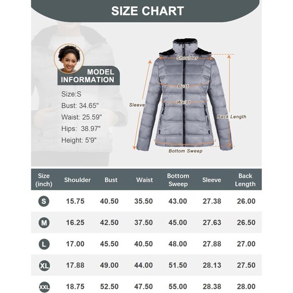 π Women Grey Down Puffer Jacket Warm Winter Coat Faux-Fur Collar Hooded Comfort - Picture 7 of 7